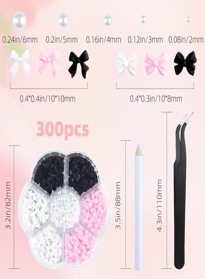 TKYZMS 300Pcs 3D Bow Nail Charms and Flatback Pearls Set,Black White Pink Bowknot,Bow-Knot Nail Stud Rhinestones Crystal,Nail Art Charms,Nail Art Supplies,for Manicure DIY,Nail Art Design,Jewelry Decoration - Image 2